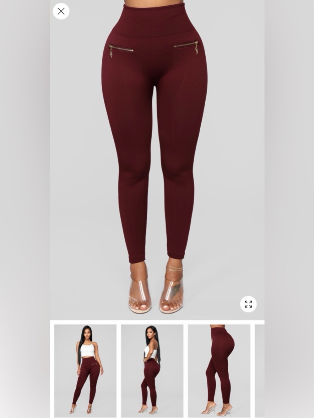 ONE/SIZE Burgundy Leggings with Gold Zippers